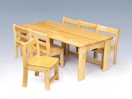【国産木製家具】角テーブル 120×60 角折<H43>と幼児椅子 26×6脚|ブロック社(日本)