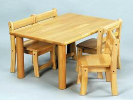 【国産木製家具】角テーブル 90×60 丸脚 H33と乳児椅子18×4脚|ブロック社(日本)